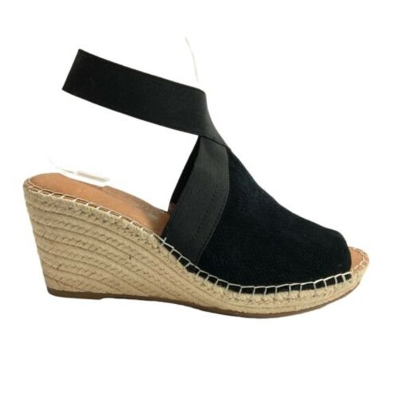 Gentle Souls Sandals Women Size 9.5M Black Espadrille Colleen Open-toe Wedge - Picture 3 of 11